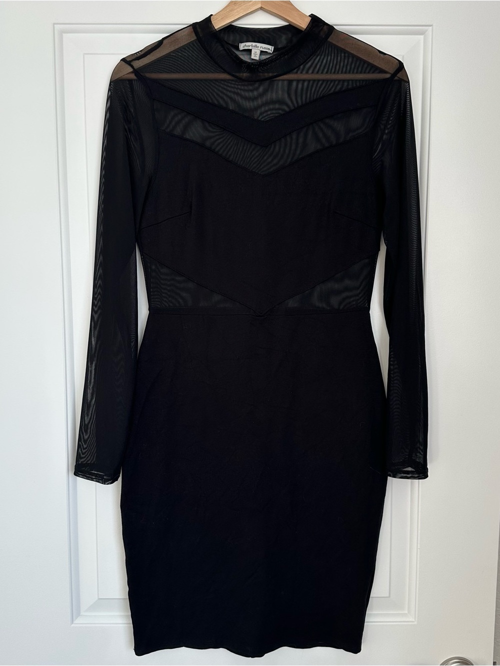 Charlotte Russe Black Sheer Mesh Long Sleeve Bodycon Dress
